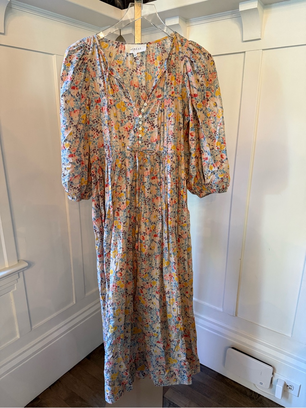The Great: Floral Midi Dress with Puff Sleeves. Size 0